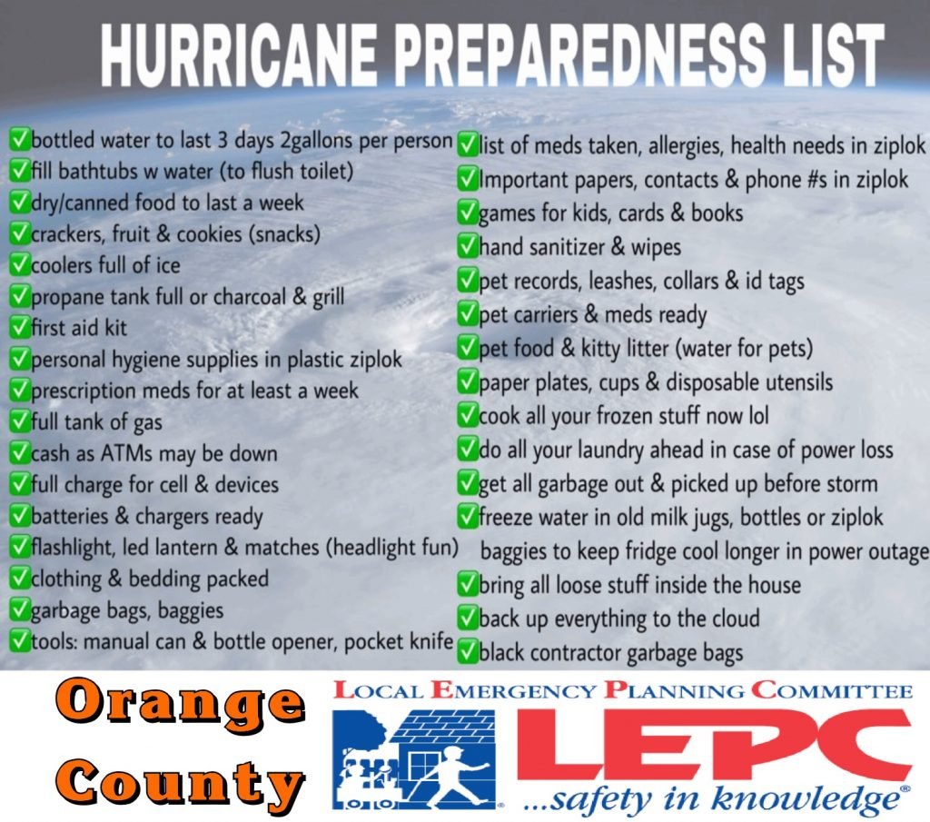 Hurricane Preparedness List Orange Worthy