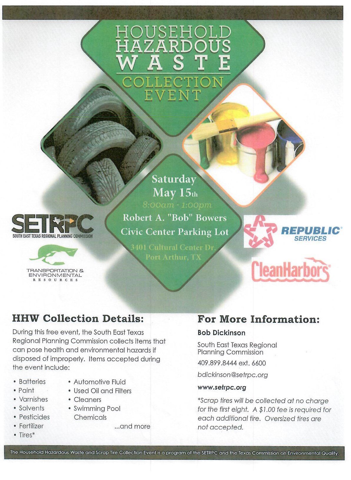 Household Hazardous Waste and Scrap Tire Collection Event Planned for