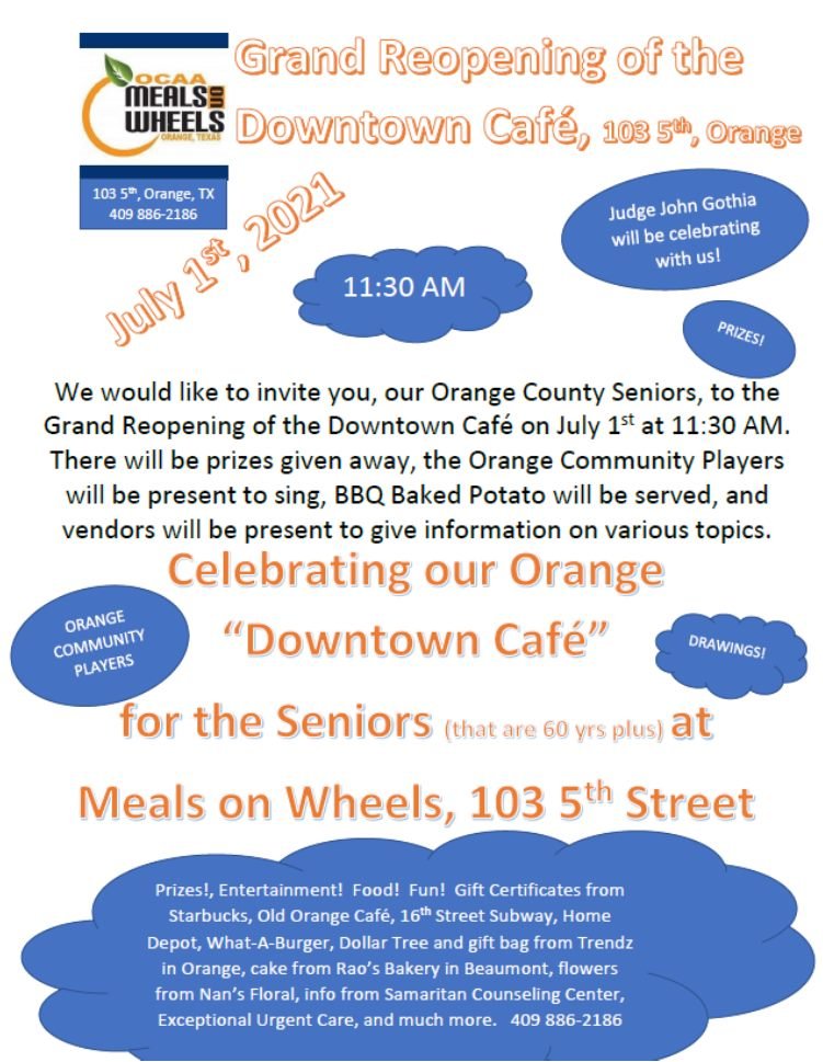 OCAA Meals on Wheels Downtown Cafe Reopening – Orange Worthy