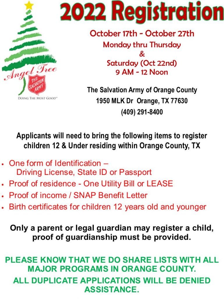 Salvation Army Announces Angel Tree Applications Available Orange Worthy